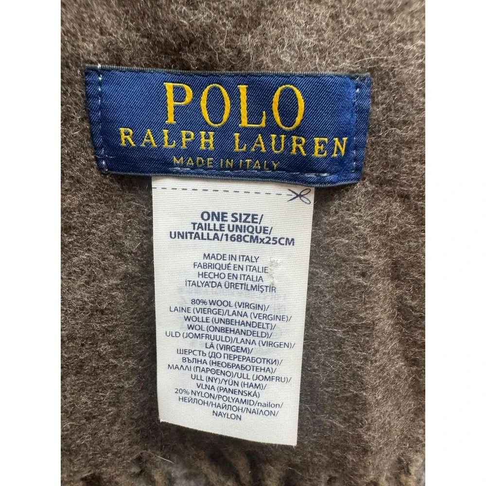 Polo Ralph Lauren Wool‎ Blend Embroidered Fringe Scarf Brown One Size 72